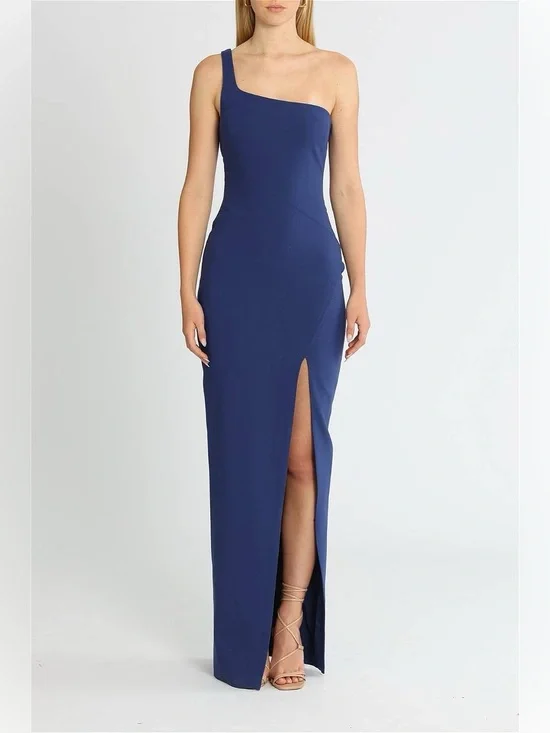 Likely - Dark Blue Camden One Shoulder Gown